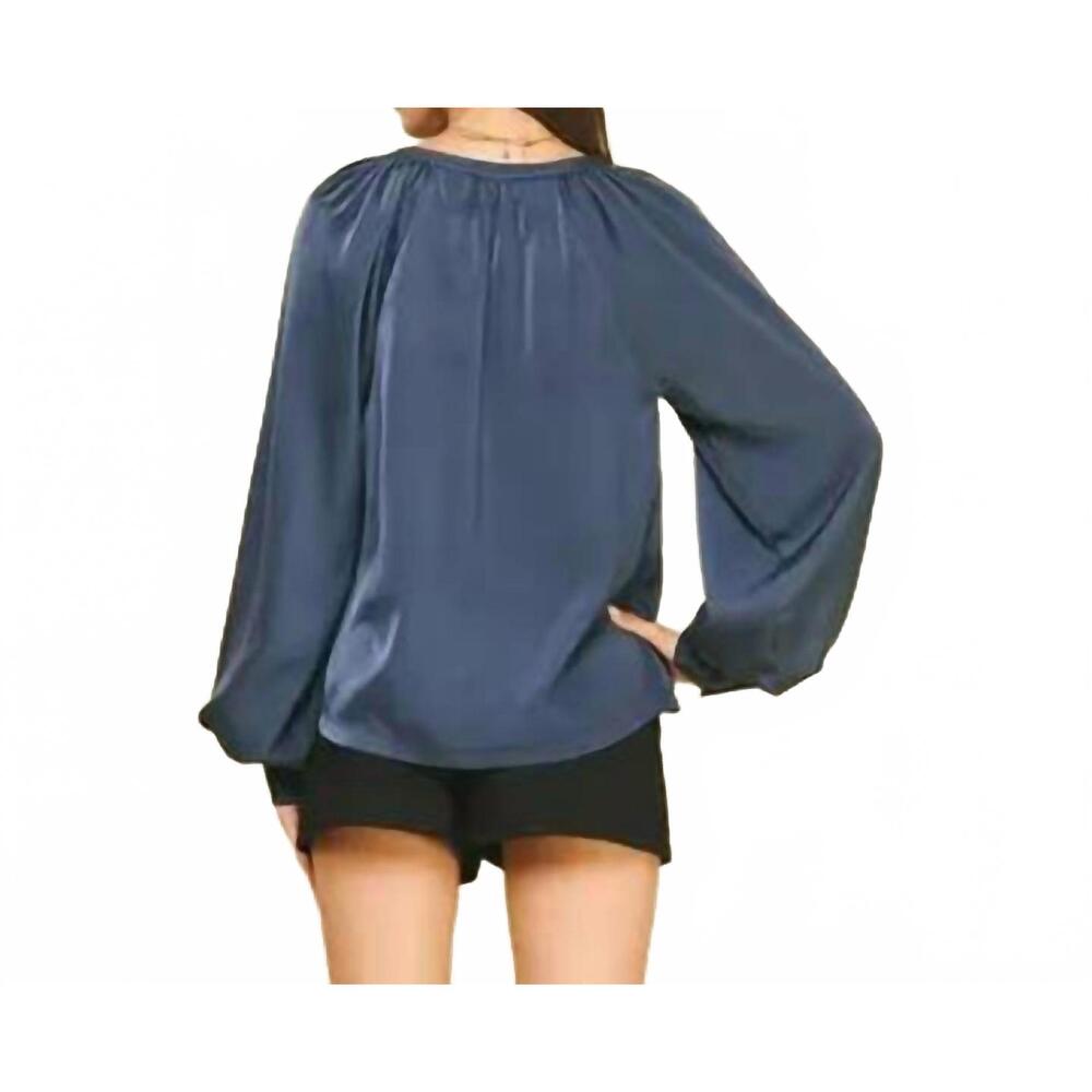 NEW PINCH v-neck woven blouse top in navy - Picture 2 of 2